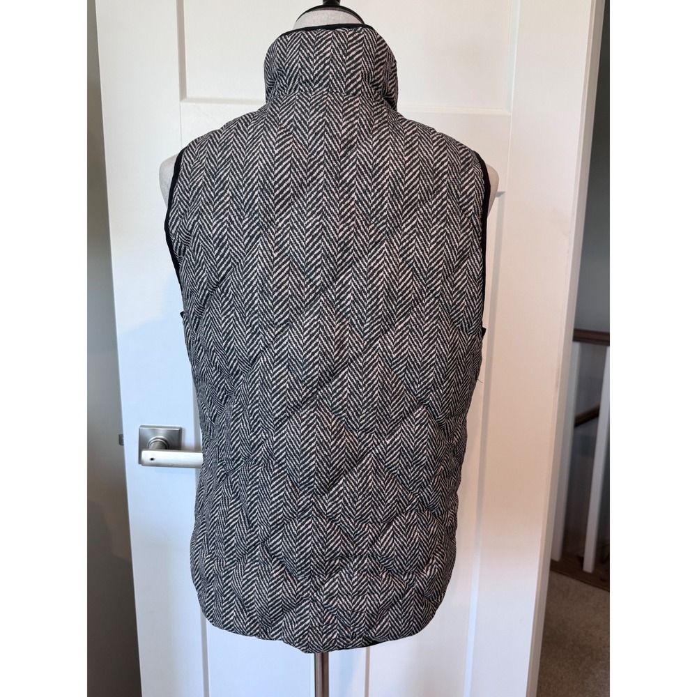 J.Crew Herringbone Quilted Puffer Vest Black White Gold Zip Small - Picture 5 of 6